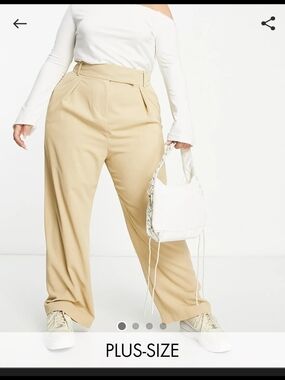 ASOS Curve Wide-Leg High-Waist Trousers in Sand